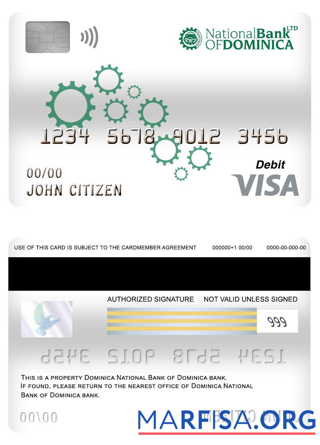 Blank Dominica National Bank of Dominica bank visa debit card example